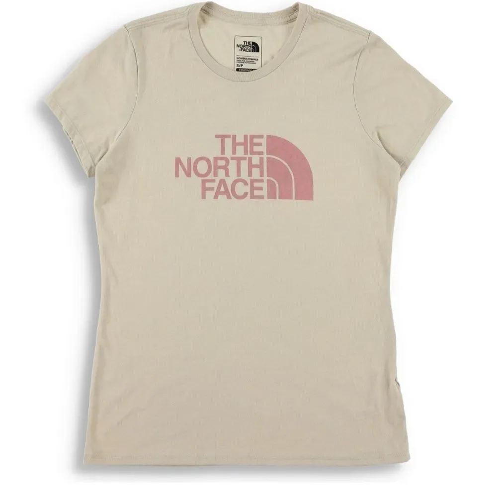 The North Face Women's Light Tan Tee with Pink Logo - Picture 1 of 8